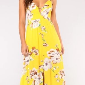 Fashion Nova yellow floral maxi dress